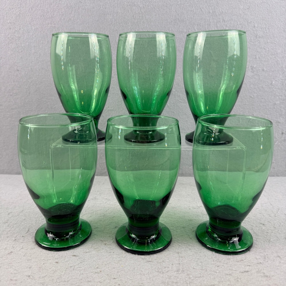 Libbey Cristar Green Footed Glasses‎ Copa Lexington MCM 5.5" Set of 6